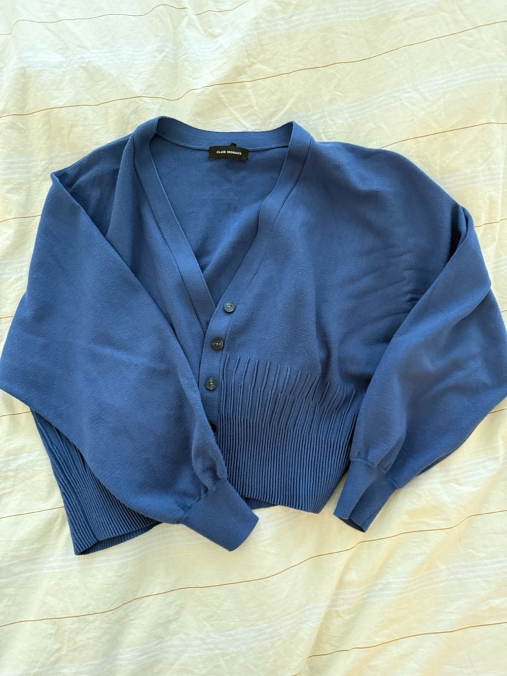 Club Monaco Deep Blue Cropped V-Neck Cardigan
